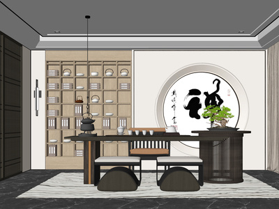 新中式家居茶室SU模型下载