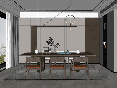 新中式家居茶室SU模型下载