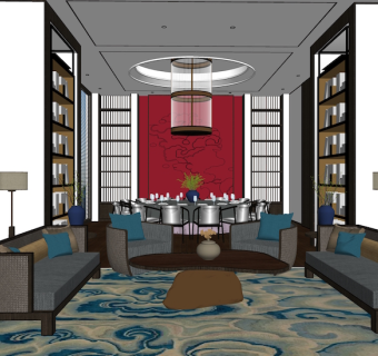 中式包房室内设计SU模型SU模型下载