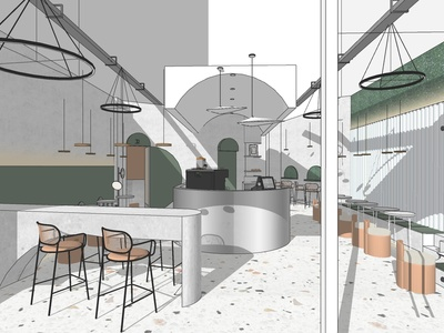 北欧风格甜品店SU模型下载