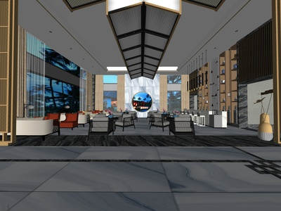 现代中式售楼处SU模型下载