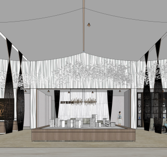 现代中式售楼处SU模型下载