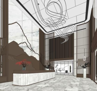 新中式售楼处SU模型下载