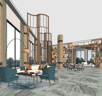 现代售楼处洽谈区空间SU模型下载