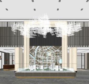 现代售楼处沙盘区空间SU模型下载