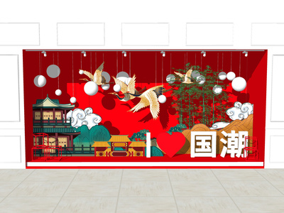 新中式新年橱窗SU模型下载