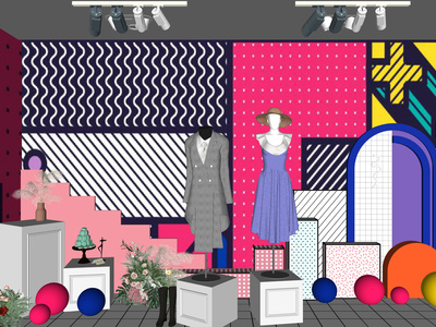 现代橱窗SU模型下载