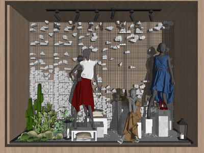 现代服装橱窗SU模型下载