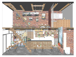 工业风格咖啡厅SU模型下载