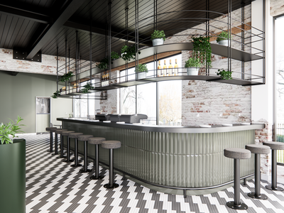 【SU悬赏模型】工业风格咖啡馆SU模型下载