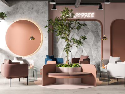 北欧轻奢网红咖啡厅SU模型下载