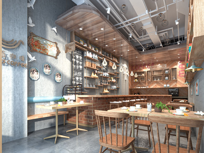 工业风咖啡店SU模型下载