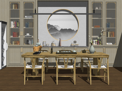 新中式茶馆SU模型下载