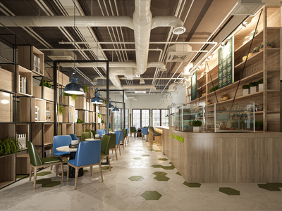 工业风咖啡店SU模型下载