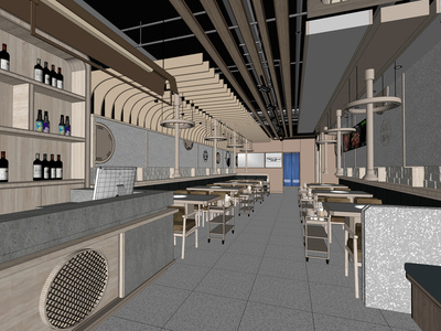 新中式火锅店SU模型下载