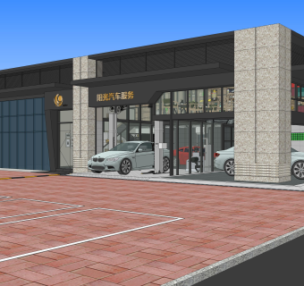 汽车服务店面（社区店）集汽车快修保养SU模型下载
