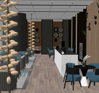 现代酒店餐厅SU模型下载