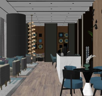 现代酒店餐饮休息区SU模型下载