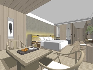 新中式酒店客房室内设计SU模型SU模型下载