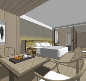 新中式酒店客房室内设计SU模型SU模型下载
