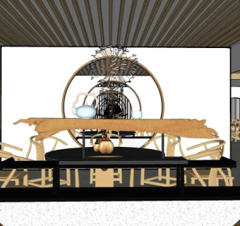 日式酒店大堂盾SU模型下载