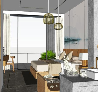 新中式套房SU模型下载