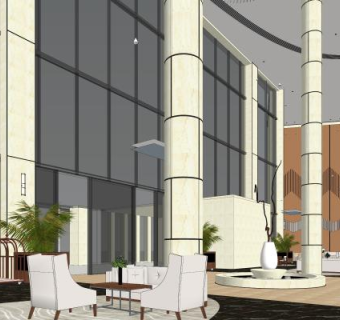现代酒店大堂SU模型下载