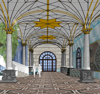 现代欧式酒店大堂整体模型SU模型下载