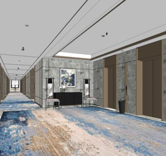 现代酒店电梯厅过道模型SU模型下载