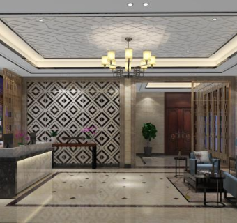 新中式酒店大堂SU模型下载