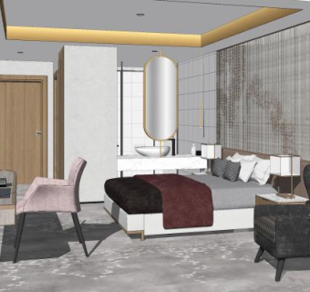 现代酒店套房SU模型下载