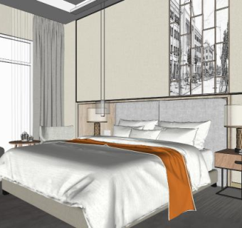 现代酒店客房SU模型下载