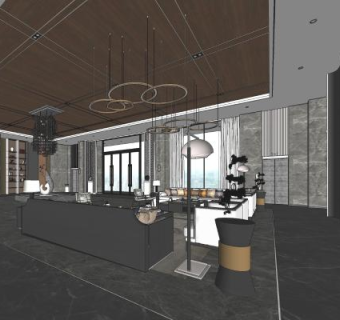 现代风格酒店大堂SU模型下载