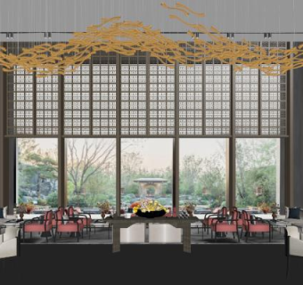 新中式风格会客厅SU模型下载