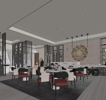 现代风格酒店餐饮SU模型下载