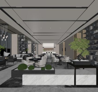 现代风格酒店餐饮SU模型下载
