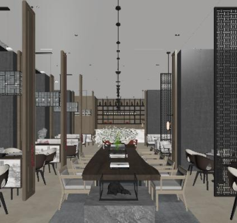 现代风格酒店餐饮SU模型下载