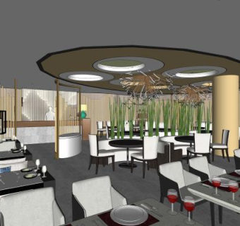 现代风格主题餐厅SU模型下载