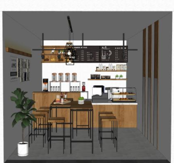 工业风格奶茶店SU模型下载
