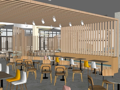 现代风格食堂SU模型下载