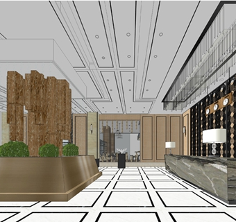 现代酒店大堂室内空间设计SU模型SU模型下载