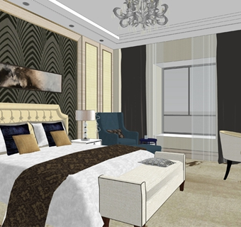 新欧式酒店客房SU模型SU模型下载