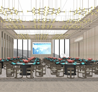 现代酒店餐厅SU模型下载
