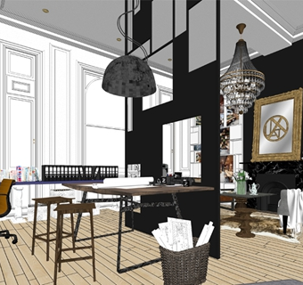 美式办公室设计SU模型SU模型下载