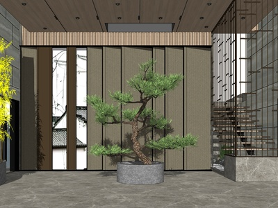 新中式玄关过道SU模型下载