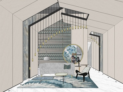 现代风格公寓大堂SU模型下载