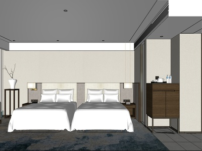 现代风格精品酒店客房SU模型下载