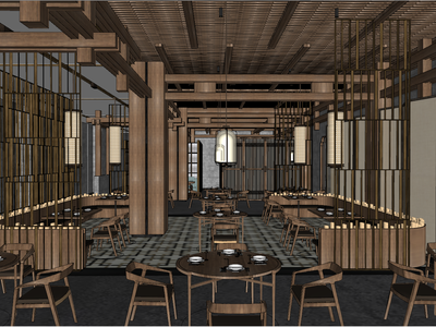 现代风格餐厅SU模型下载