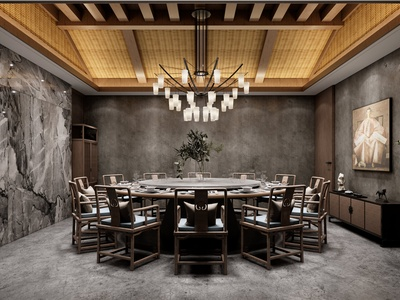 新中式风格包厢SU模型下载