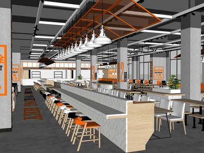 工业风格食堂SU模型下载